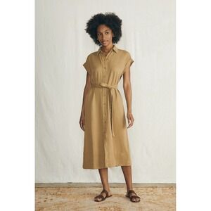 NWT FAHERTY Sz S Arlie Shirt Dress Midi Short Slv Antique Bronze Brown Tie Belt